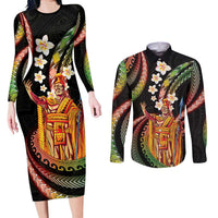 Hawaii King Kamehameha Couples Matching Long Sleeve Bodycon Dress and Long Sleeve Button Shirt Fantastic Plumeria Reggae LT01 Reggae - Polynesian Pride