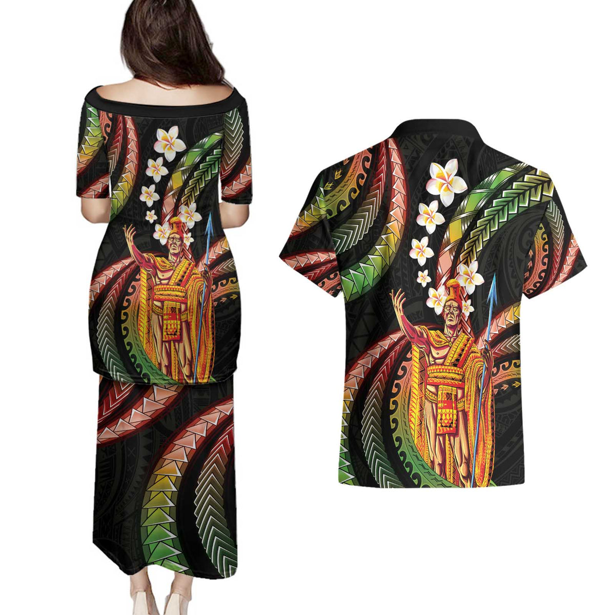 Hawaii King Kamehameha Couples Matching Puletasi and Hawaiian Shirt Fantastic Plumeria Reggae