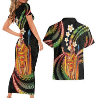 Hawaii King Kamehameha Couples Matching Short Sleeve Bodycon Dress and Hawaiian Shirt Fantastic Plumeria Reggae LT01 - Polynesian Pride