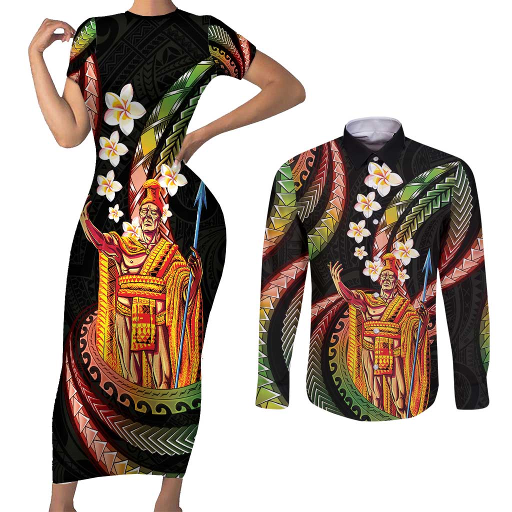 Hawaii King Kamehameha Couples Matching Short Sleeve Bodycon Dress and Long Sleeve Button Shirt Fantastic Plumeria Reggae LT01 Reggae - Polynesian Pride