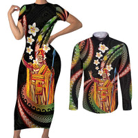 Hawaii King Kamehameha Couples Matching Short Sleeve Bodycon Dress and Long Sleeve Button Shirt Fantastic Plumeria Reggae LT01 Reggae - Polynesian Pride