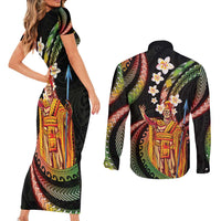 Hawaii King Kamehameha Couples Matching Short Sleeve Bodycon Dress and Long Sleeve Button Shirt Fantastic Plumeria Reggae LT01 - Polynesian Pride
