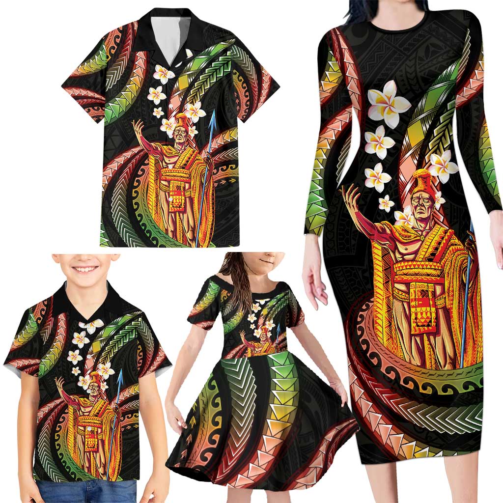Hawaii King Kamehameha Family Matching Long Sleeve Bodycon Dress and Hawaiian Shirt Fantastic Plumeria Reggae LT01 - Polynesian Pride