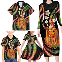 Hawaii King Kamehameha Family Matching Long Sleeve Bodycon Dress and Hawaiian Shirt Fantastic Plumeria Reggae LT01 - Polynesian Pride