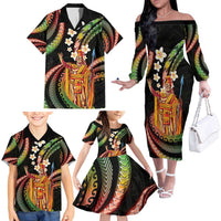 Hawaii King Kamehameha Family Matching Off The Shoulder Long Sleeve Dress and Hawaiian Shirt Fantastic Plumeria Reggae LT01 - Polynesian Pride