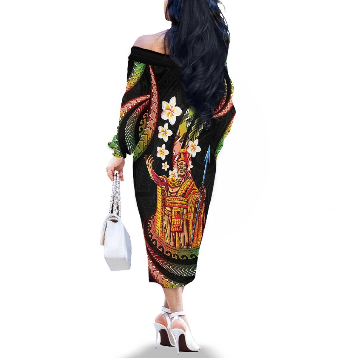 Hawaii King Kamehameha Family Matching Off The Shoulder Long Sleeve Dress and Hawaiian Shirt Fantastic Plumeria Reggae LT01 - Polynesian Pride
