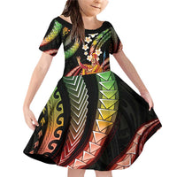 Hawaii King Kamehameha Family Matching Off Shoulder Short Dress and Hawaiian Shirt Fantastic Plumeria Reggae LT01 Daughter's Dress Reggae - Polynesian Pride