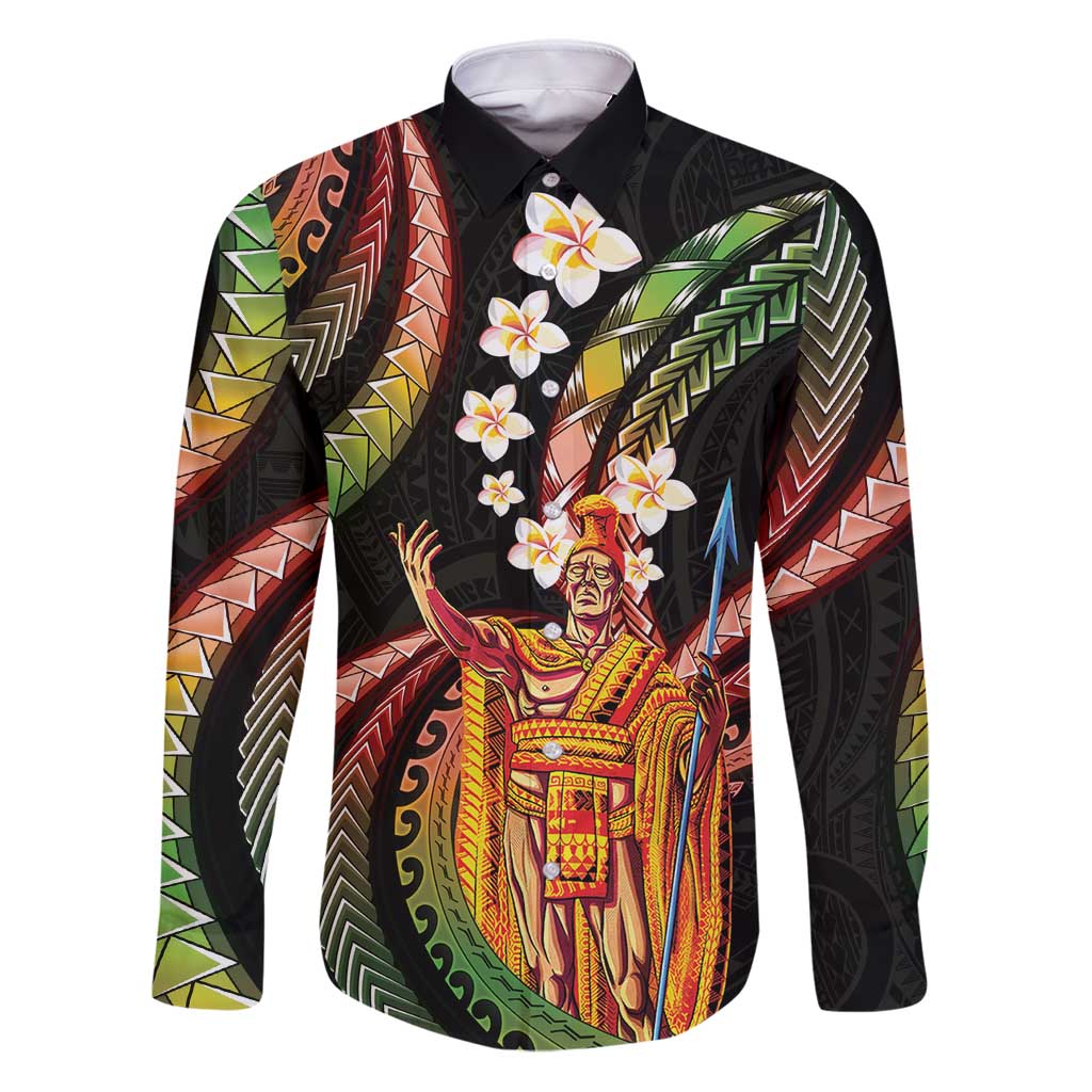 Hawaii King Kamehameha Family Matching Puletasi and Hawaiian Shirt Fantastic Plumeria Reggae LT01 Dad's Shirt - Long Sleeve Reggae - Polynesian Pride