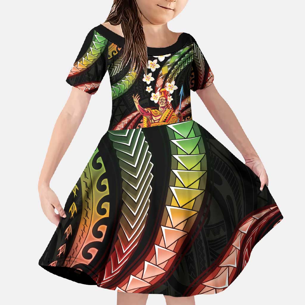 Hawaii King Kamehameha Family Matching Short Sleeve Bodycon Dress and Hawaiian Shirt Fantastic Plumeria Reggae LT01 Daughter's Dress Reggae - Polynesian Pride
