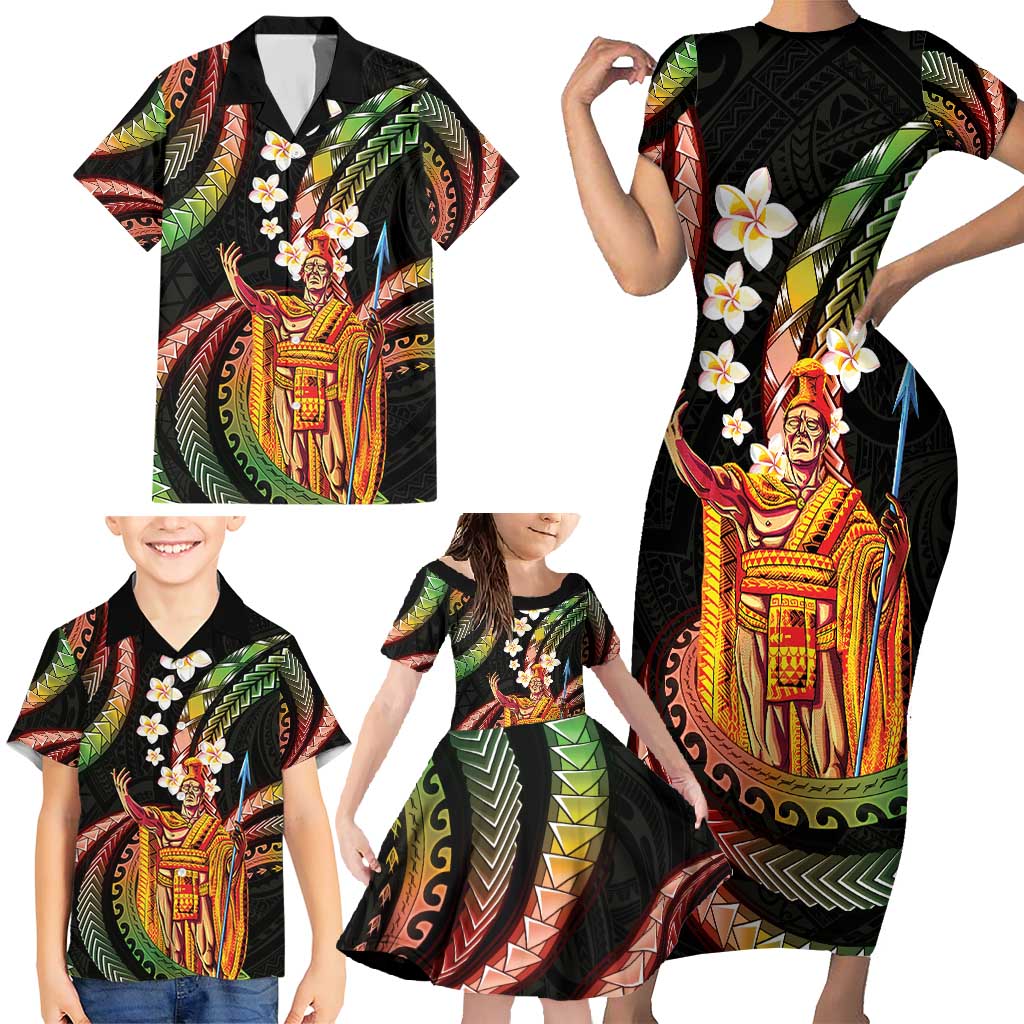 Hawaii King Kamehameha Family Matching Short Sleeve Bodycon Dress and Hawaiian Shirt Fantastic Plumeria Reggae LT01 - Polynesian Pride