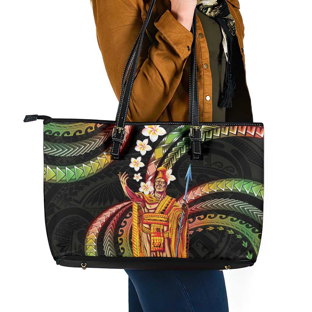 Hawaii King Kamehameha Leather Tote Bag Fantastic Plumeria Reggae