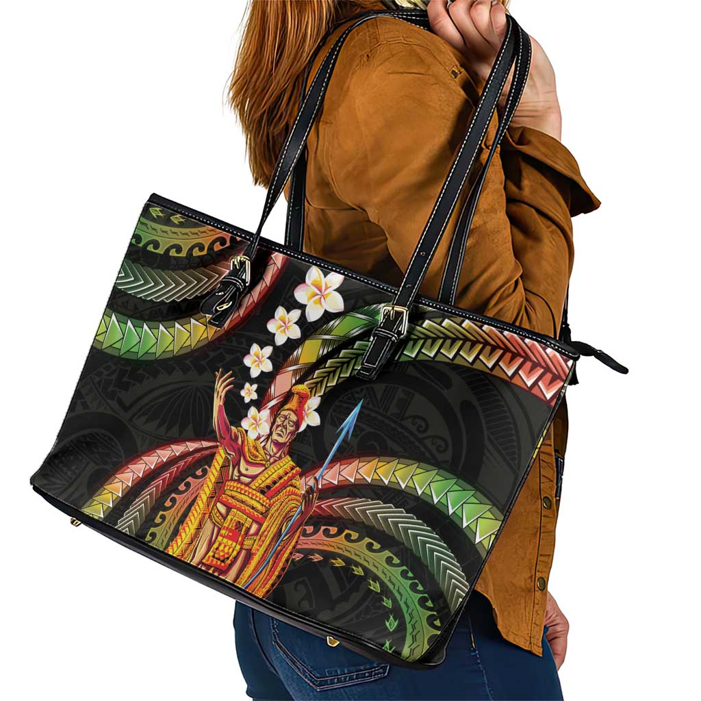 Hawaii King Kamehameha Leather Tote Bag Fantastic Plumeria Reggae