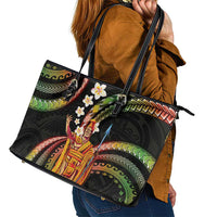 Hawaii King Kamehameha Leather Tote Bag Fantastic Plumeria Reggae
