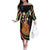 Hawaii King Kamehameha Off The Shoulder Long Sleeve Dress Fantastic Plumeria Reggae