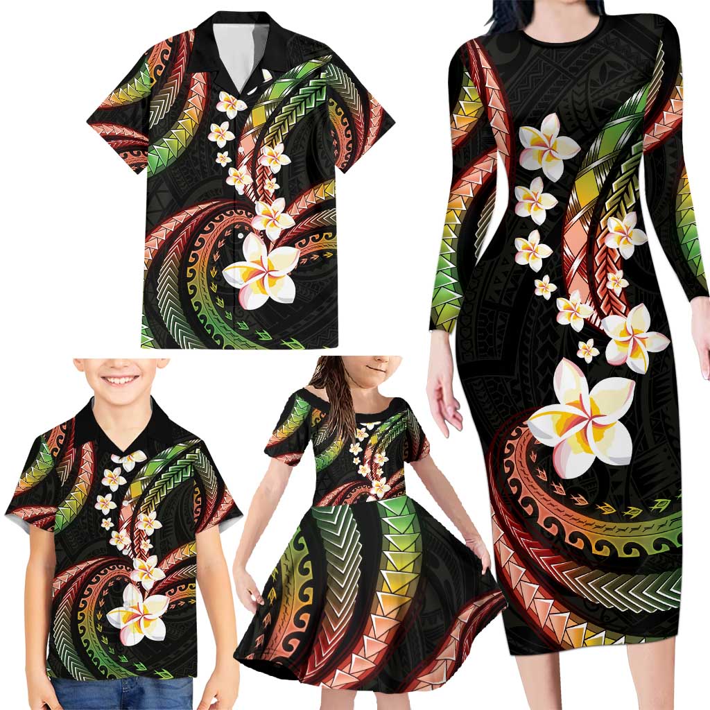 Hawaii Plumeria Reggae Family Matching Long Sleeve Bodycon Dress and Hawaiian Shirt Polynesian Pattern LT01 - Polynesian Pride