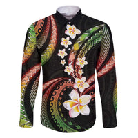 Hawaii Plumeria Reggae Family Matching Off The Shoulder Long Sleeve Dress and Hawaiian Shirt Polynesian Pattern