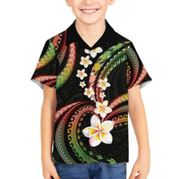 Hawaii Plumeria Reggae Family Matching Off The Shoulder Long Sleeve Dress and Hawaiian Shirt Polynesian Pattern