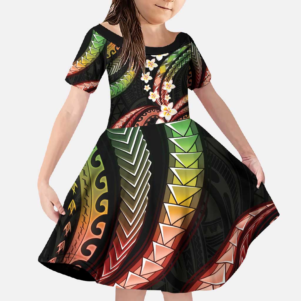 Hawaii Plumeria Reggae Family Matching Off Shoulder Maxi Dress and Hawaiian Shirt Polynesian Pattern