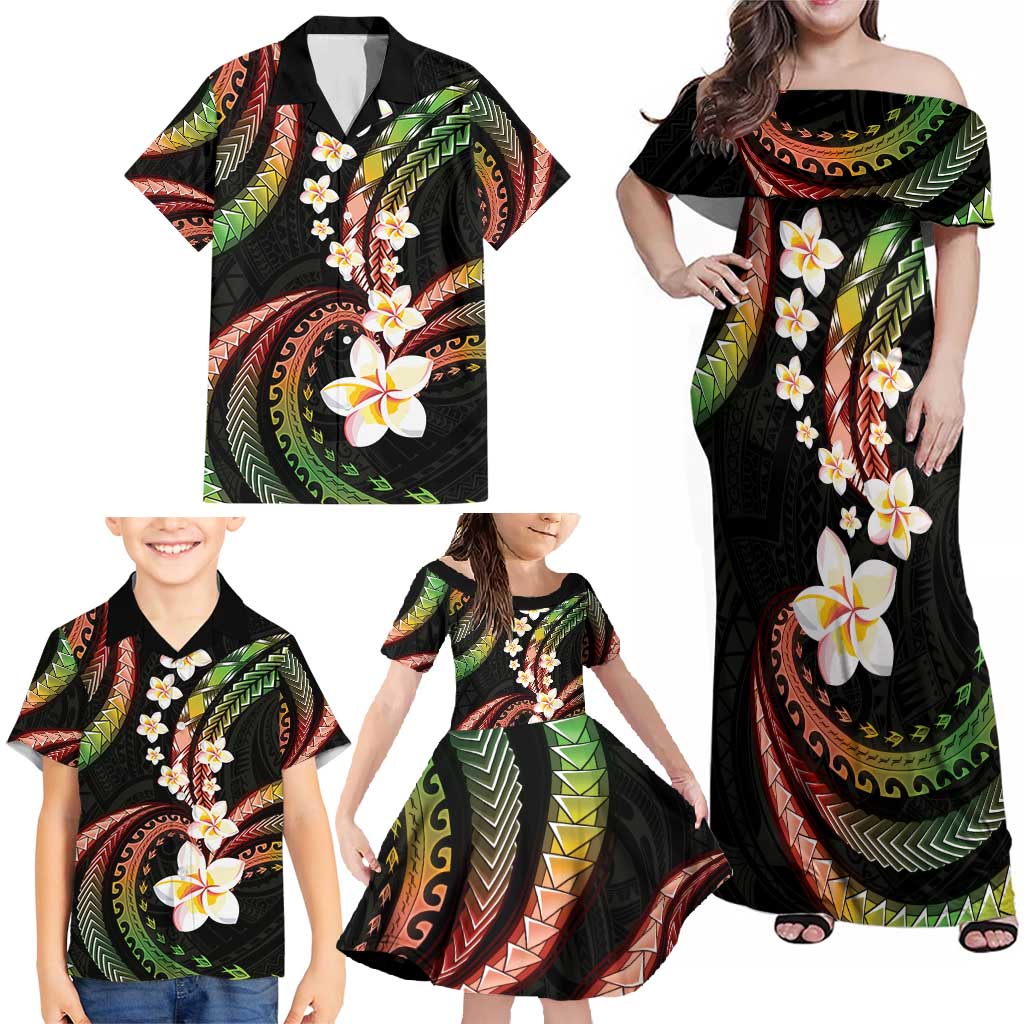 Hawaii Plumeria Reggae Family Matching Off Shoulder Maxi Dress and Hawaiian Shirt Polynesian Pattern LT01 - Polynesian Pride