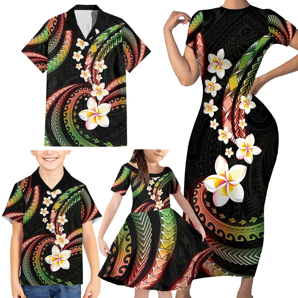 Hawaii Plumeria Reggae Family Matching Short Sleeve Bodycon Dress and Hawaiian Shirt Polynesian Pattern LT01 - Polynesian Pride