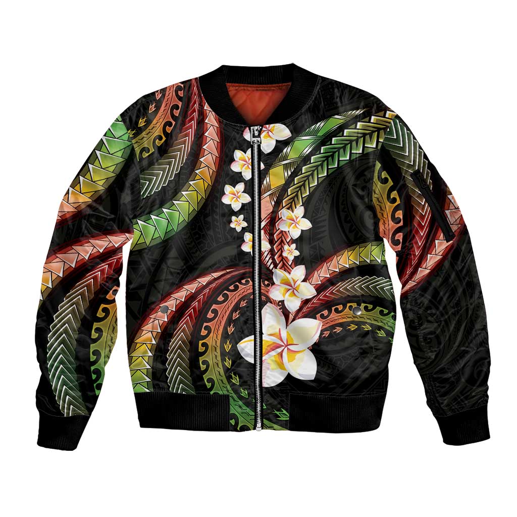 Hawaii Plumeria Reggae Sleeve Zip Bomber Jacket Polynesian Pattern LT01 Unisex Reggae - Polynesian Pride