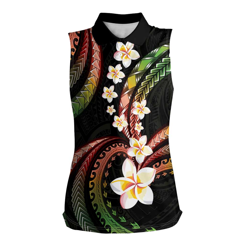 Hawaii Plumeria Reggae Women Sleeveless Polo Shirt Polynesian Pattern