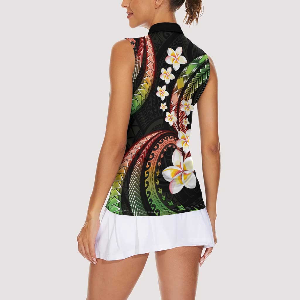 Hawaii Plumeria Reggae Women Sleeveless Polo Shirt Polynesian Pattern