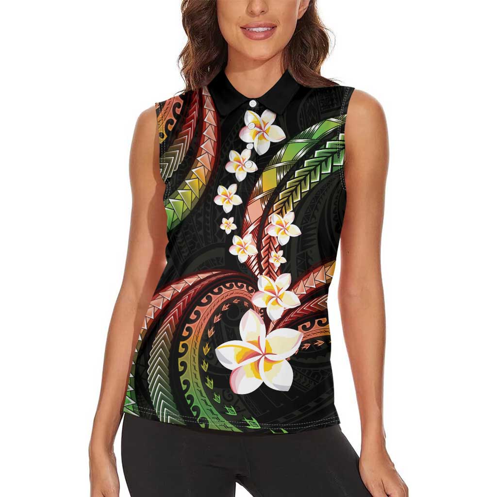 Hawaii Plumeria Reggae Women Sleeveless Polo Shirt Polynesian Pattern