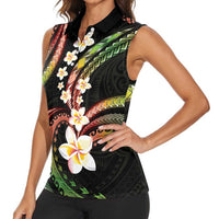 Hawaii Plumeria Reggae Women Sleeveless Polo Shirt Polynesian Pattern
