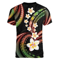 Hawaii Plumeria Reggae Women V-Neck T-Shirt Polynesian Pattern