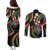Hawaii Shaka Sign Couples Matching Puletasi and Long Sleeve Button Shirt Fantastic Frangipani Reggae