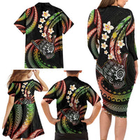 Hawaii Shaka Sign Family Matching Long Sleeve Bodycon Dress and Hawaiian Shirt Fantastic Frangipani Reggae LT01 - Polynesian Pride