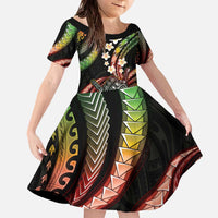 Hawaii Shaka Sign Family Matching Off The Shoulder Long Sleeve Dress and Hawaiian Shirt Fantastic Frangipani Reggae LT01 Daughter's Dress Reggae - Polynesian Pride