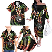 Hawaii Shaka Sign Family Matching Off The Shoulder Long Sleeve Dress and Hawaiian Shirt Fantastic Frangipani Reggae LT01 - Polynesian Pride