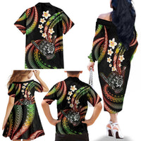 Hawaii Shaka Sign Family Matching Off The Shoulder Long Sleeve Dress and Hawaiian Shirt Fantastic Frangipani Reggae LT01 - Polynesian Pride