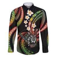Hawaii Shaka Sign Family Matching Off The Shoulder Long Sleeve Dress and Hawaiian Shirt Fantastic Frangipani Reggae LT01 Dad's Shirt - Long Sleeve Reggae - Polynesian Pride