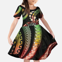 Hawaii Shaka Sign Family Matching Off Shoulder Maxi Dress and Hawaiian Shirt Fantastic Frangipani Reggae LT01 Daughter's Dress Reggae - Polynesian Pride