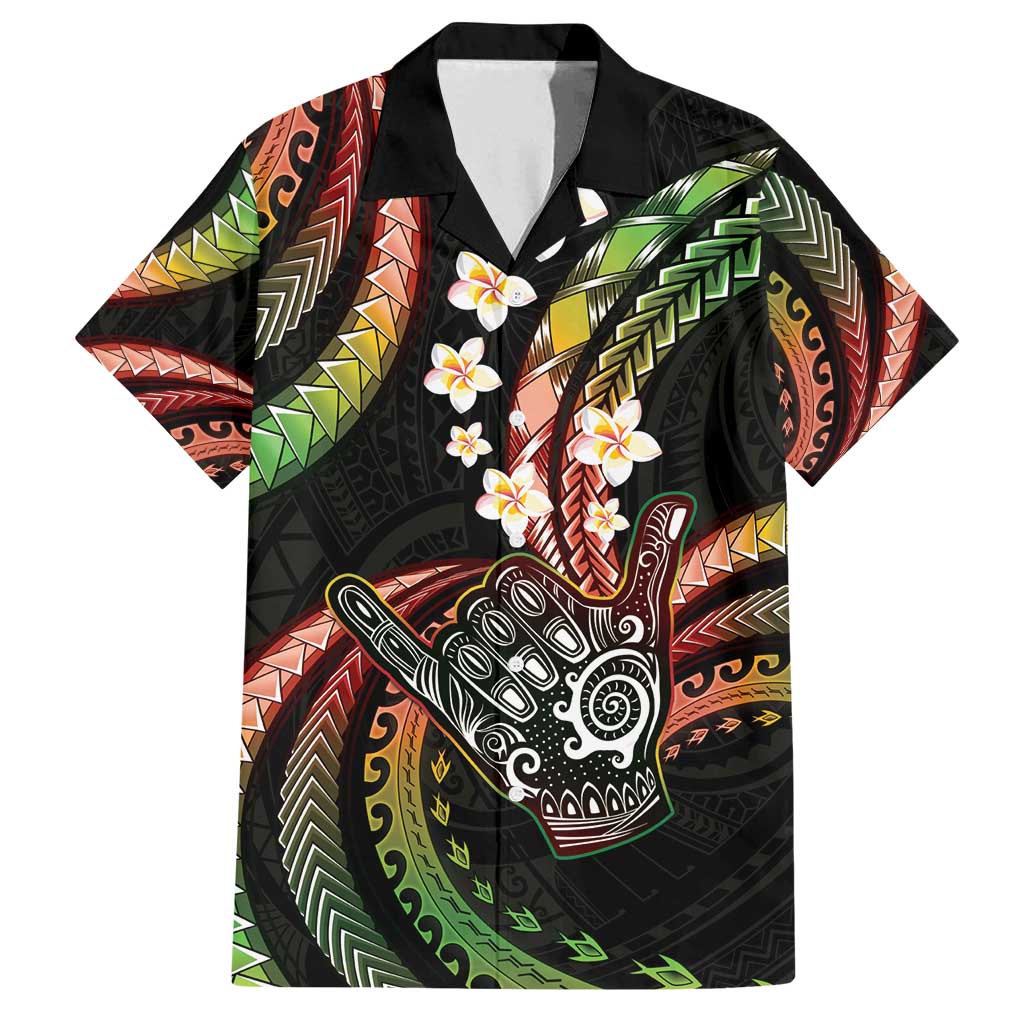 Hawaii Shaka Sign Family Matching Off Shoulder Maxi Dress and Hawaiian Shirt Fantastic Frangipani Reggae LT01 Dad's Shirt - Short Sleeve Reggae - Polynesian Pride