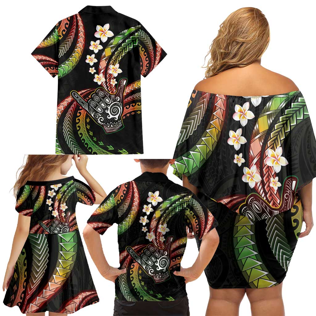 Hawaii Shaka Sign Family Matching Off Shoulder Short Dress and Hawaiian Shirt Fantastic Frangipani Reggae LT01 - Polynesian Pride