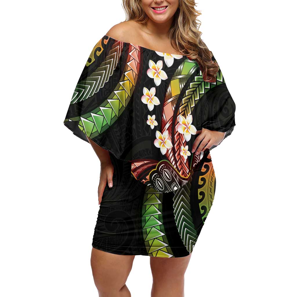 Hawaii Shaka Sign Family Matching Off Shoulder Short Dress and Hawaiian Shirt Fantastic Frangipani Reggae LT01 Mom's Dress Reggae - Polynesian Pride