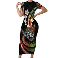 Hawaii Shaka Sign Family Matching Short Sleeve Bodycon Dress and Hawaiian Shirt Fantastic Frangipani Reggae LT01 Mom's Dress Reggae - Polynesian Pride