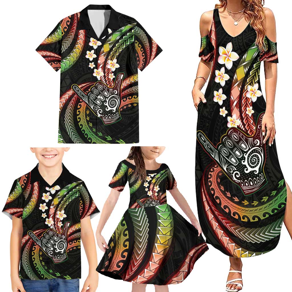Hawaii Shaka Sign Family Matching Summer Maxi Dress and Hawaiian Shirt Fantastic Frangipani Reggae LT01 - Polynesian Pride