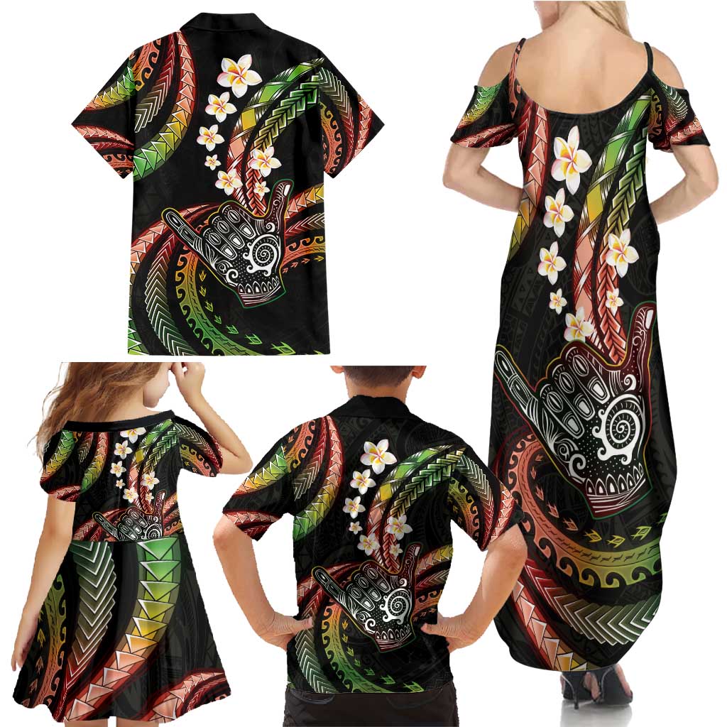 Hawaii Shaka Sign Family Matching Summer Maxi Dress and Hawaiian Shirt Fantastic Frangipani Reggae LT01 - Polynesian Pride