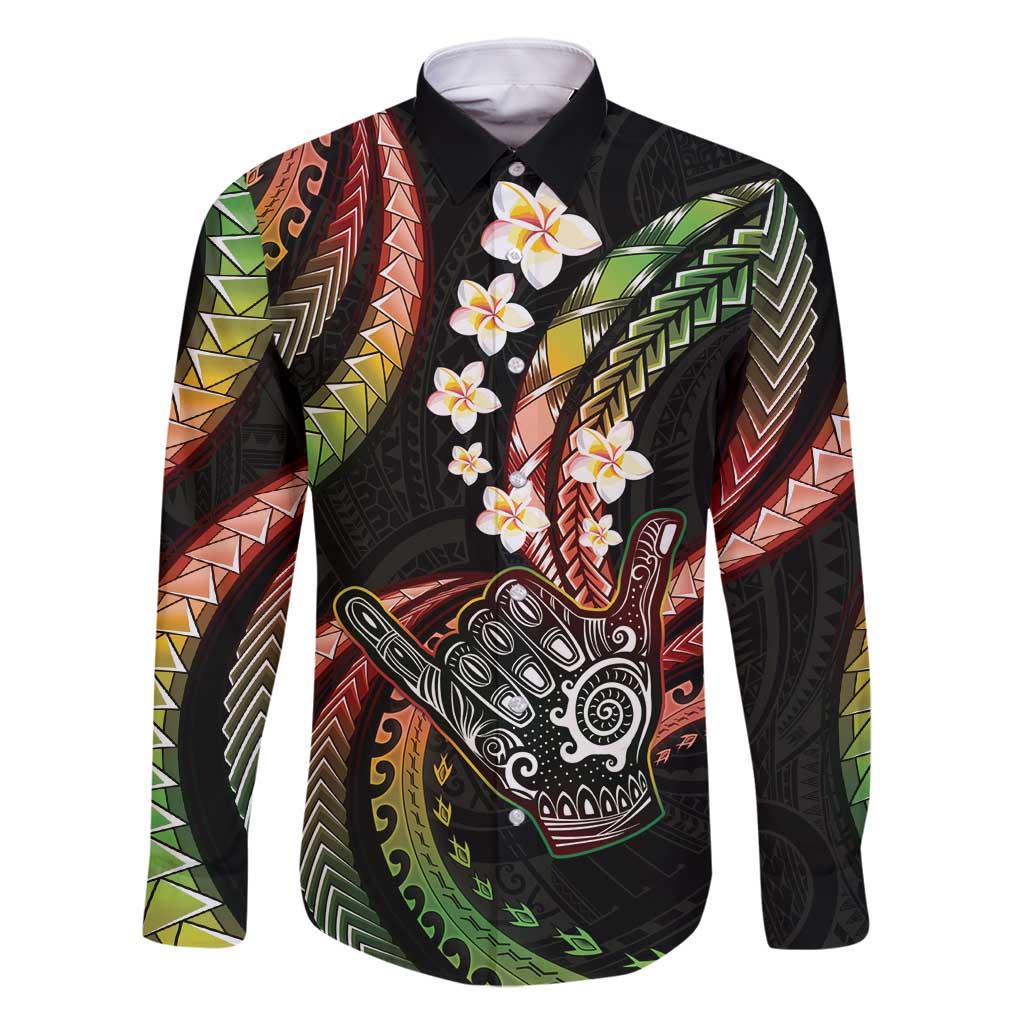 Hawaii Shaka Sign Family Matching Summer Maxi Dress and Hawaiian Shirt Fantastic Frangipani Reggae LT01 Dad's Shirt - Long Sleeve Reggae - Polynesian Pride