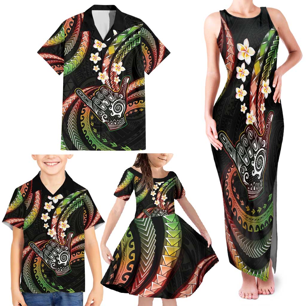 Hawaii Shaka Sign Family Matching Tank Maxi Dress and Hawaiian Shirt Fantastic Frangipani Reggae LT01 - Polynesian Pride