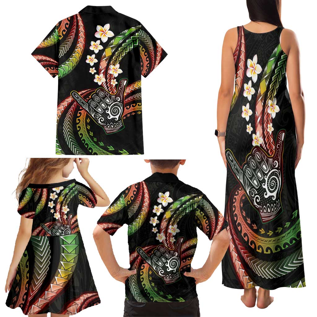 Hawaii Shaka Sign Family Matching Tank Maxi Dress and Hawaiian Shirt Fantastic Frangipani Reggae LT01 - Polynesian Pride