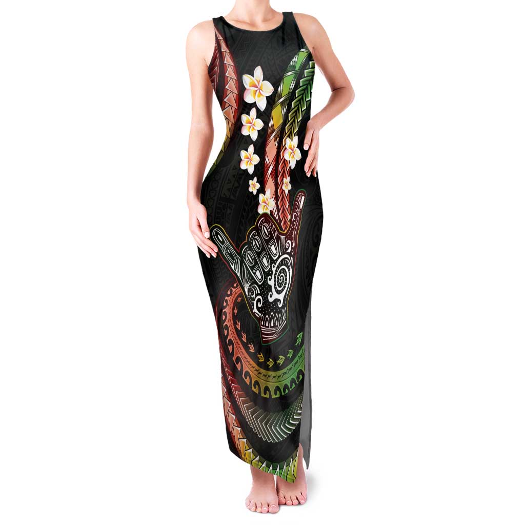 Hawaii Shaka Sign Family Matching Tank Maxi Dress and Hawaiian Shirt Fantastic Frangipani Reggae LT01 Mom's Dress Reggae - Polynesian Pride