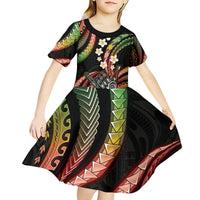 Hawaii Shaka Sign Kid Short Sleeve Dress Fantastic Frangipani Reggae