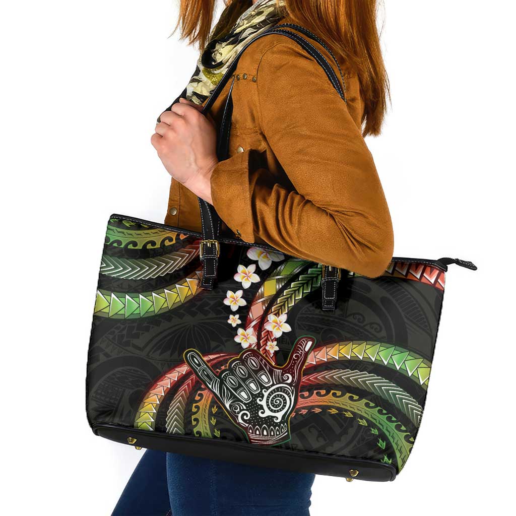Hawaii Shaka Sign Leather Tote Bag Fantastic Frangipani Reggae