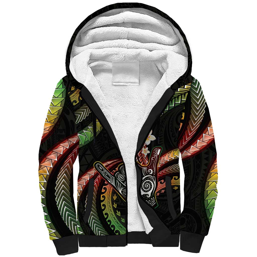 Hawaii Shaka Sign Sherpa Hoodie Fantastic Frangipani Reggae